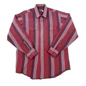 VTG Wrangler Cowboy Cut Reg Fit Red Striped Western Shirt 17.5 x 35 X-Long Tails